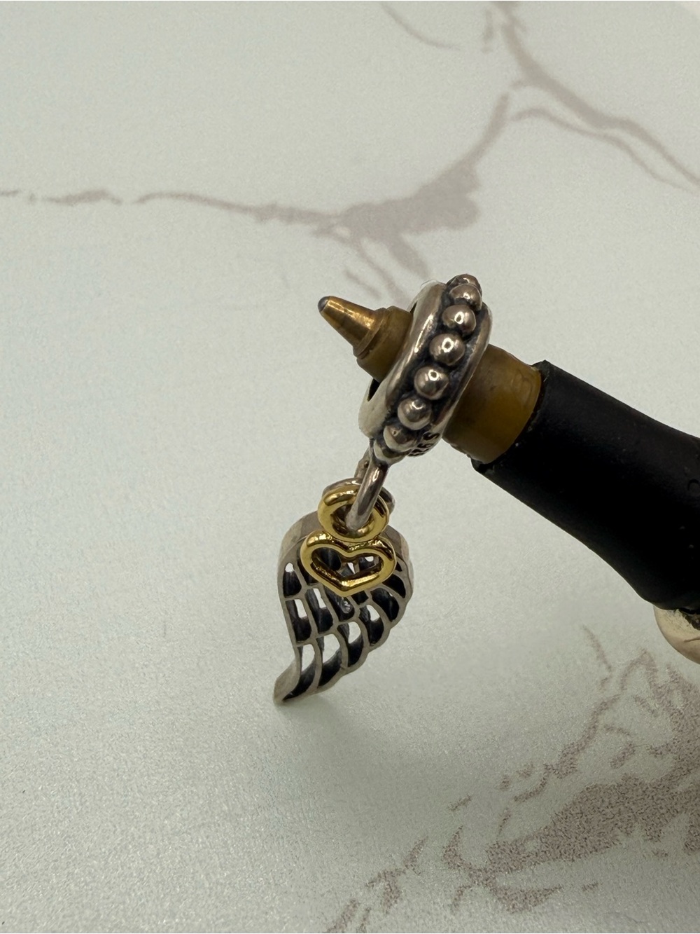 Pandora Angel Wing w Gold Open Heart Charm - Picture 2 of 5